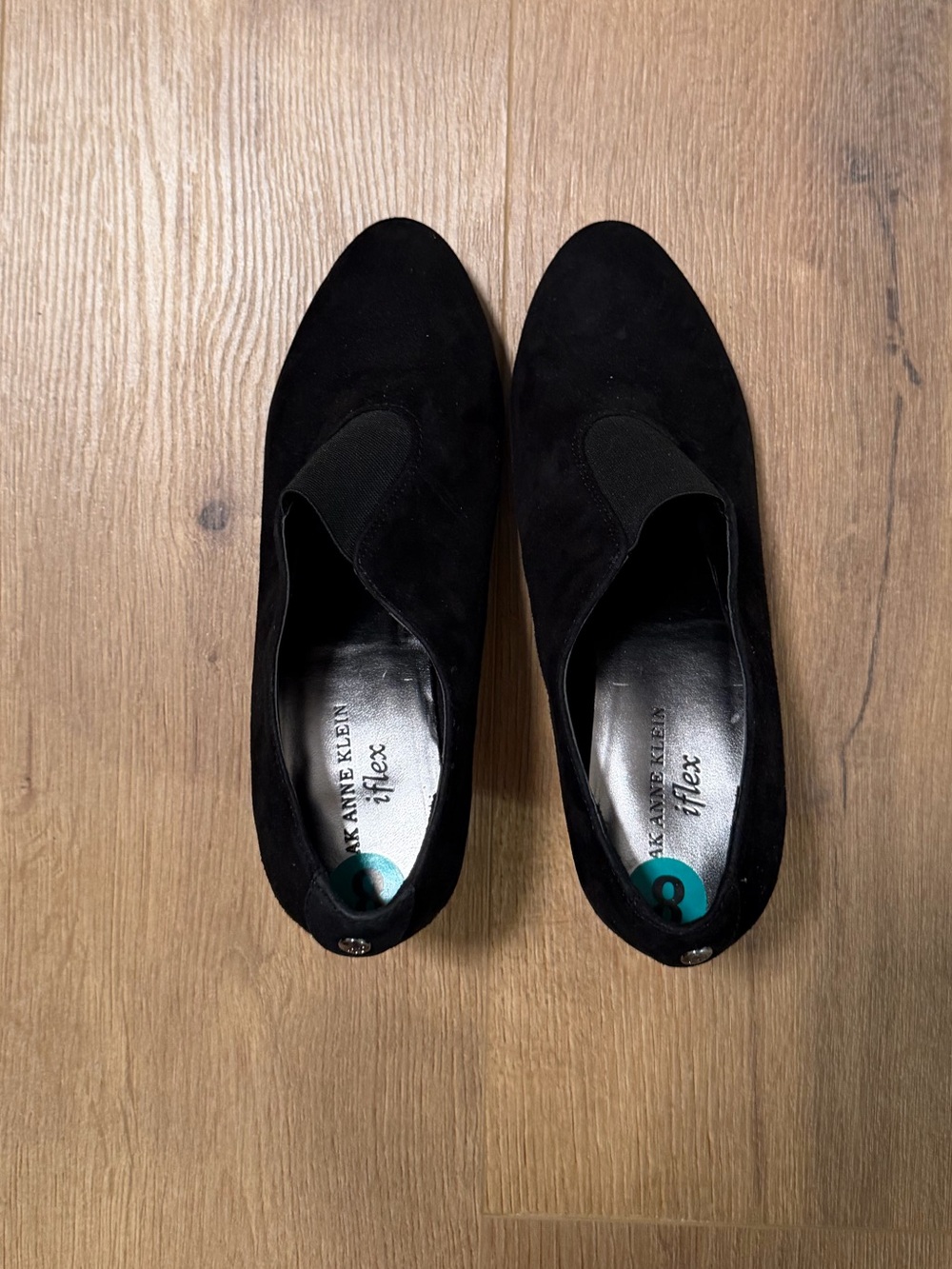 Anne Klein Black Suede-Look Heeled Slip-On Boots